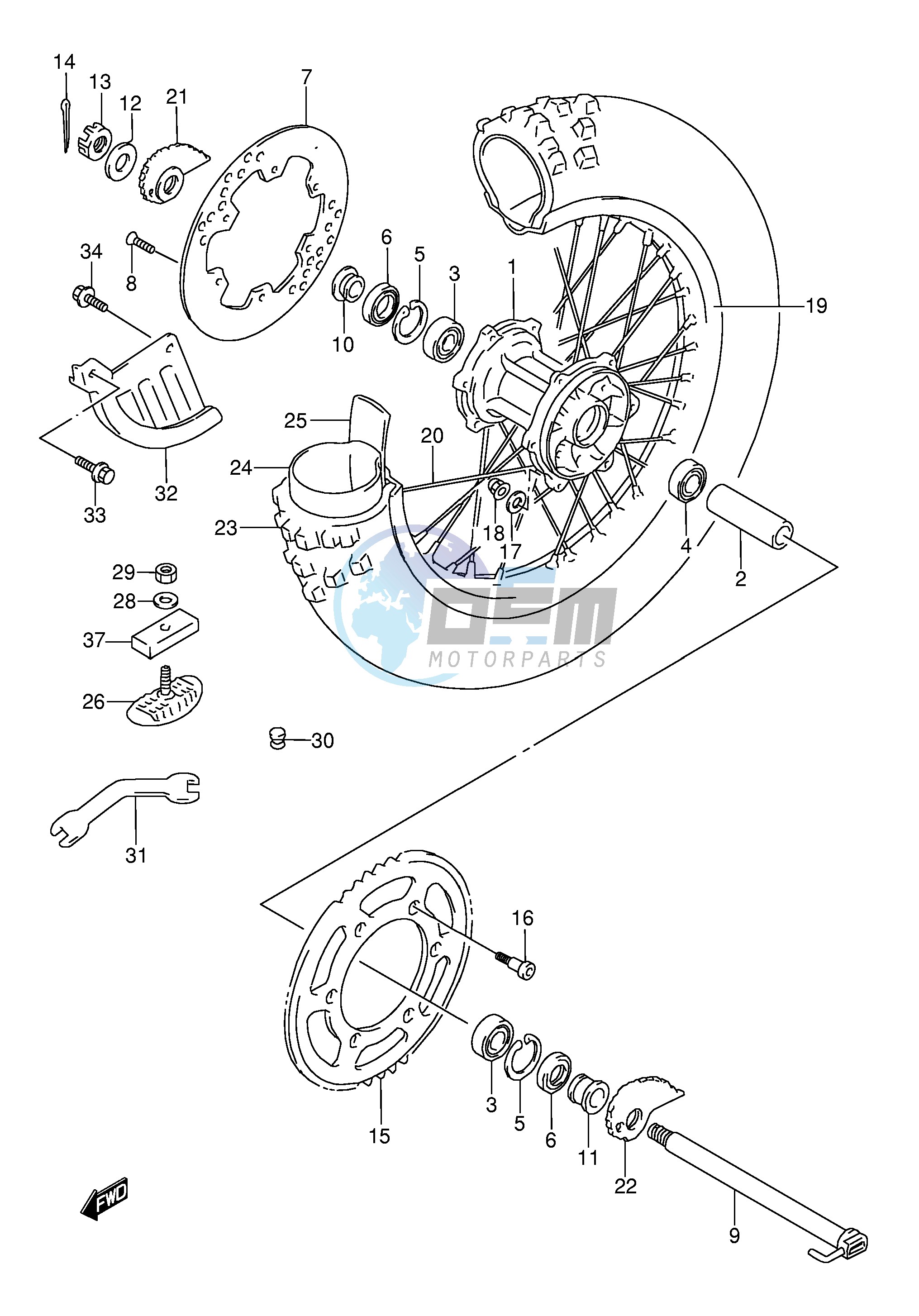 REAR WHEEL (MODEL N S T)