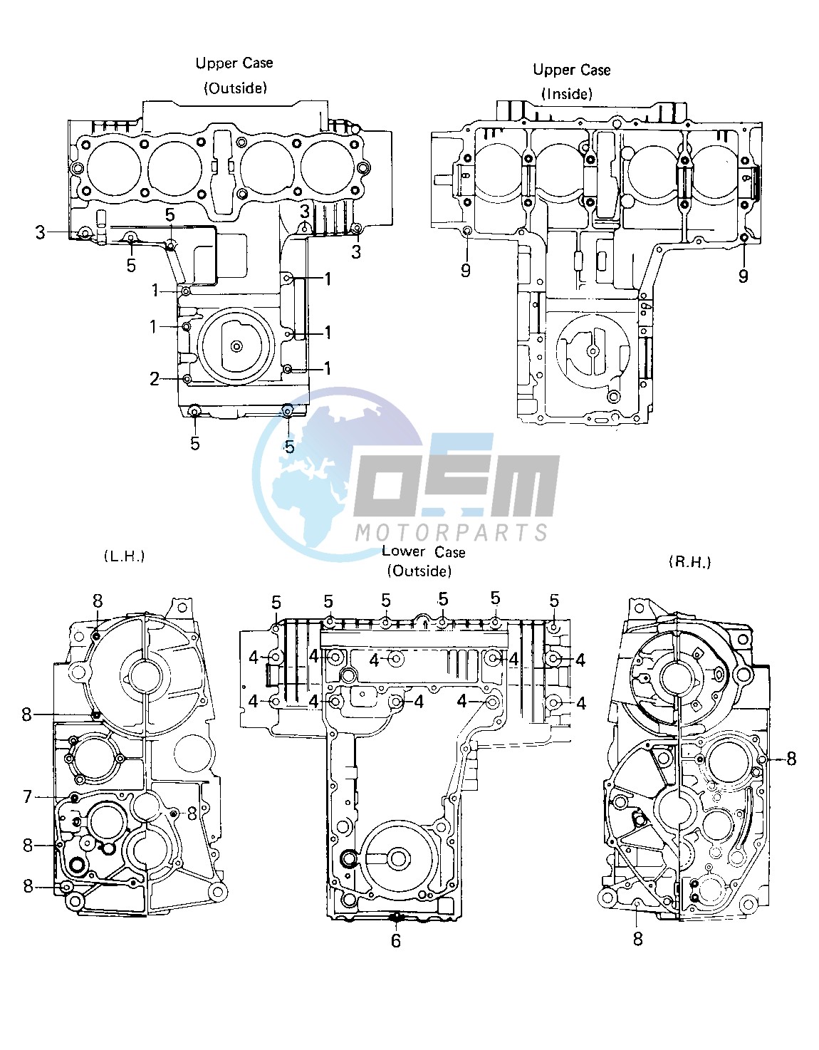 CRANKCASE BOLT & STUD PATTERN -- 80 KZY 50-E1- -