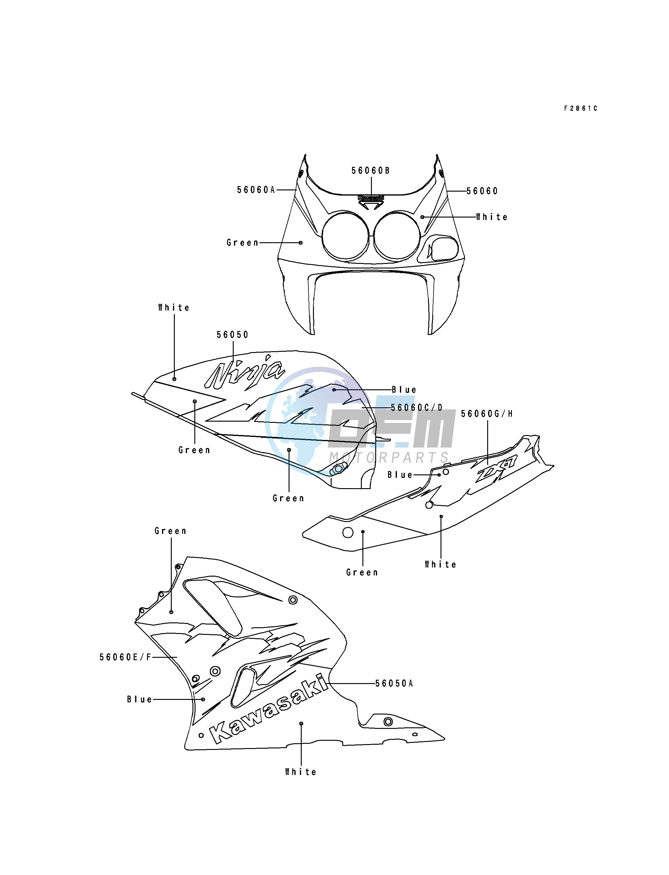 DECALS-- GREEN_WHITE_BLUE- --- ZX750-L2- -