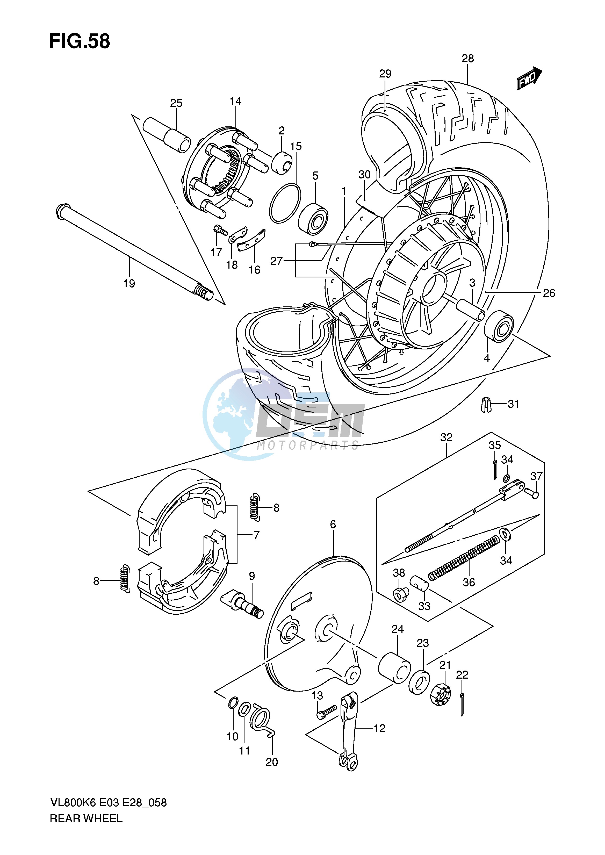 REAR WHEEL (VL800K6 TK6 K7 TK7 K8 TK8 K9 TK9 L0 TL0)