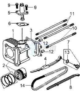 MIO 100 drawing CYLINDER MET PISTON / CYLINDER GASKETS TOP AND BOTTOM