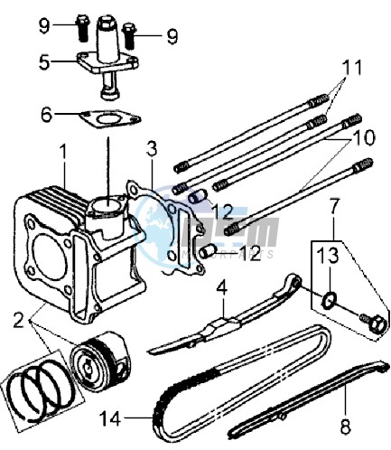 CYLINDER MET PISTON / CYLINDER GASKETS TOP AND BOTTOM