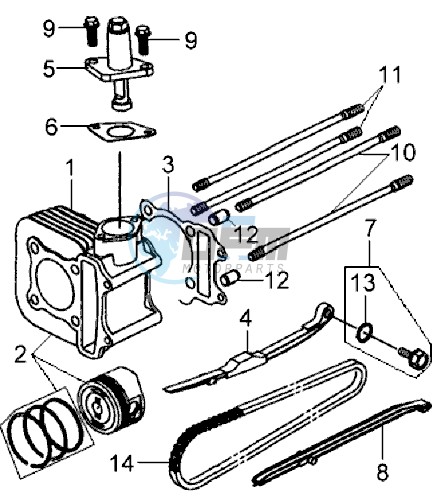 CYLINDER MET PISTON / CYLINDER GASKETS TOP AND BOTTOM