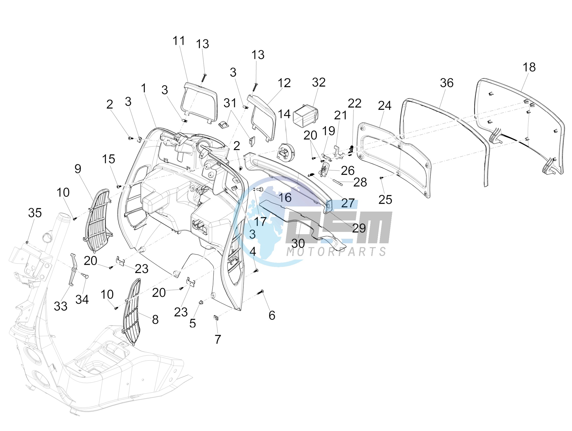 Front glove-box - Knee-guard panel