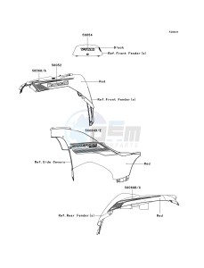 KVF 650 F [BRUTE FORCE 650 4X4I] (F6F-F9F ) F9F drawing DECALS-- RED- --- F9F- -