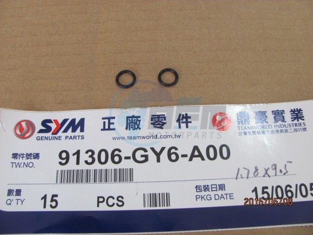 Product image: Sym - 91306-GY6-A00 - O-RING 1.78*9.5  0