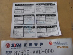 Product image: Sym - 87505-AWU-000 - TIRE LABEL 