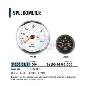 Product image: Suzuki - 34100-93J13 - SPEEDOMETER ASSY(MAX 130KM/H - 80 mph) white 