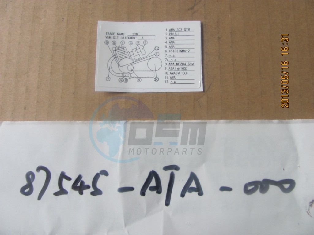 Product image: Sym - 87545-ATA-000 - ANIT-TAM CONT PLATE  0