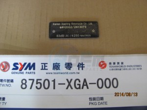 Product image: Sym - 87501-XGA-000 - MAN.NO. PLATE 